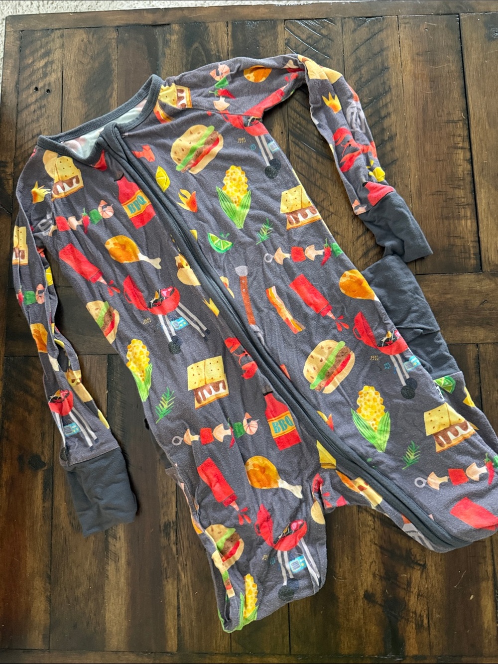 Little Sleepies Gray BBQ & Snacks Print One-Piece Pajamas